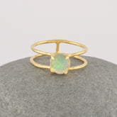 Ethiopian Opal Ring, Natural Gemstone 7mm Round October Birthstone Ring, 18k Gold Plated 925 Silver Ring, Dainty Minimalist Ring